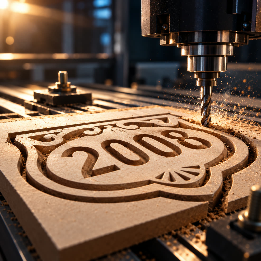 Router CNC tallando un diseño en una placa de MDF